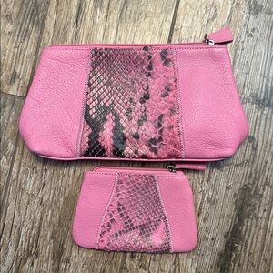 Chi by Falchi Leather pink snakeskin zipper pouch set